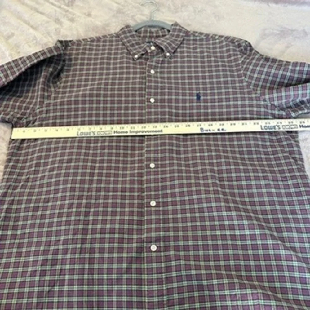 Ralph Lauren Mens Plaid Cotton Button‎ Down XL Burgundy Green Pony Preppy Ivy